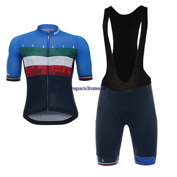 2017 Maillot Italia Tirantes Mangas Cortas negro e Azul